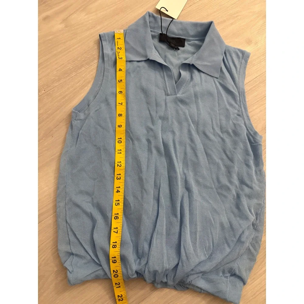 Zara Women Polo Top Sleeveless Knit Top Light Blue V-Neck Elastic Hem Size S NWT